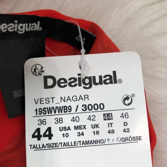 Desigual Womens Vest Nagar Dress 44 Red Orange Black Patterned Sleeveless NWT - Picture 8 of 10